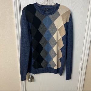 Dockers Blue Diamond Pattern Crewneck Pullover Cotton Sweater, Men's Size M